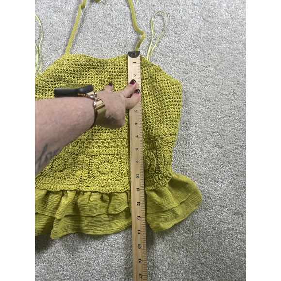 Milk & Honey Womens XS Yellow Crochet Ruffle Peplum Boho Summer Tank Halter Boho - Picture 3 of 9